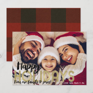 Red Gold Black Buffalo Plaid Holiday Photo Card