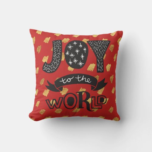 Red Gold Black Christmas Joy to the World Throw Pillow