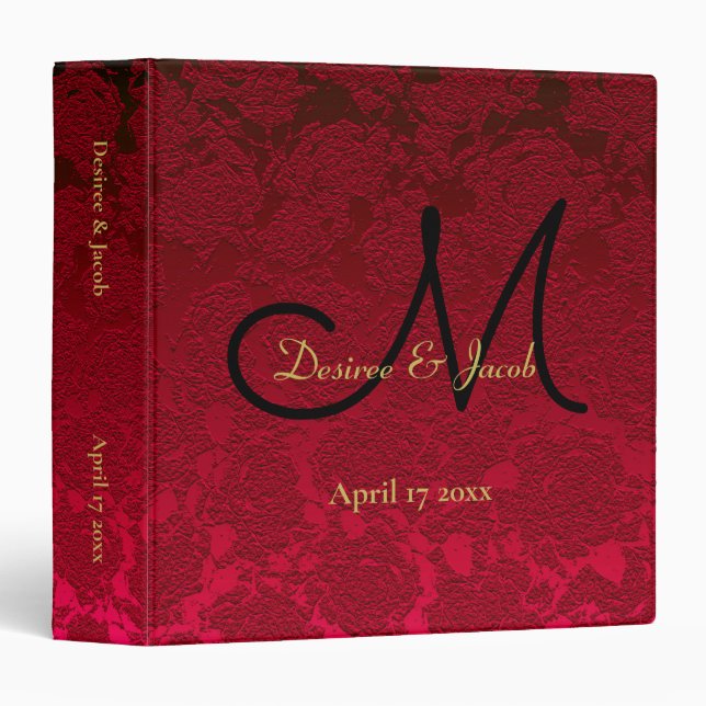 Red Gold Black Christmas Winter Wedding Monogram 3 Ring Binder (Front/Spine)