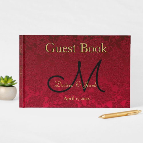 Red Gold Black Christmas Winter Wedding Monogram Guest Book