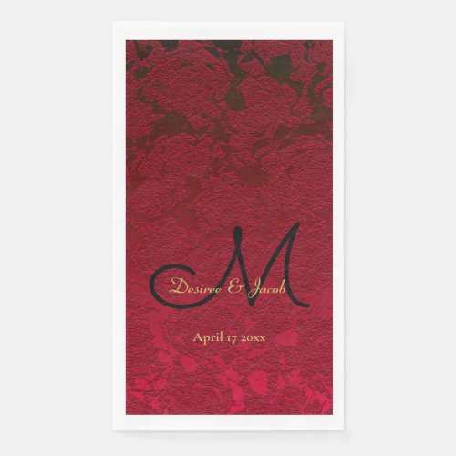 Red Gold Black Christmas Winter Wedding Monogram Paper Guest Towels