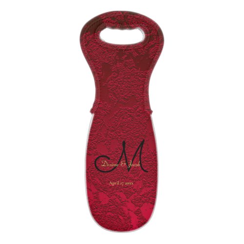 Red Gold Black Christmas Winter Wedding Monogram Wine Bag