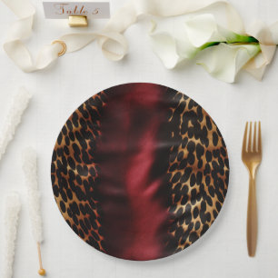 Red Gold Black Cowhide Paper Plates