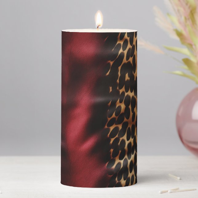 Red Gold Black Cowhide Pillar Candle (In Situ)