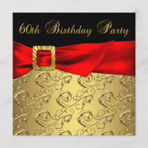 Red Gold Black Damask Womans 60th Birthday Party Invitation
