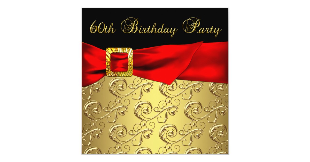 Red Gold Black Damask Womans 60th Birthday Party Invitation | Zazzle.com