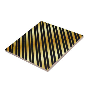 Red Gold Black Diagonal Stripes Tile