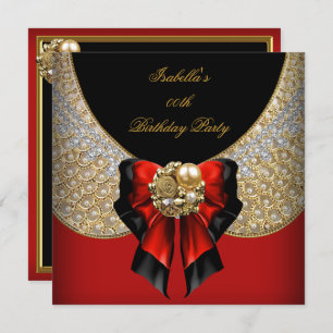 Red Gold Black Elegant Birthday Party Invitation