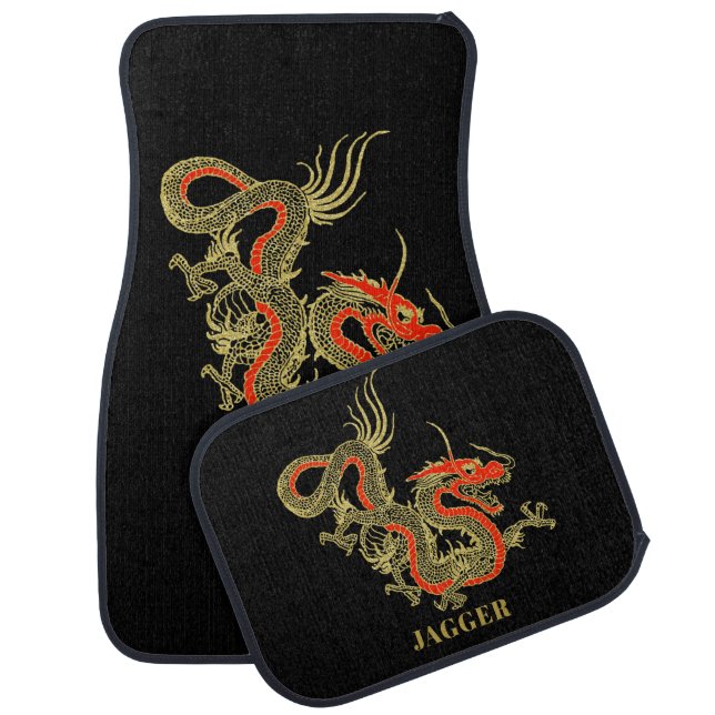 Red Gold Black Fantasy Chinese Dragon Car Floor Mat (Set)
