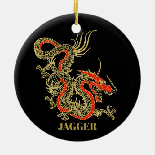 Red Gold Black Fantasy Chinese Dragon Christmas Ceramic Ornament