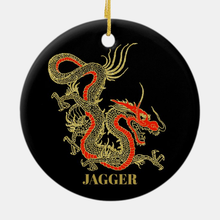 Red Gold Black Fantasy Chinese Dragon Christmas Ceramic Ornament | Zazzle