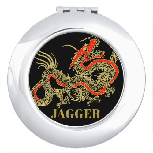 Red Gold Black Fantasy Chinese Dragon Compact Mirror