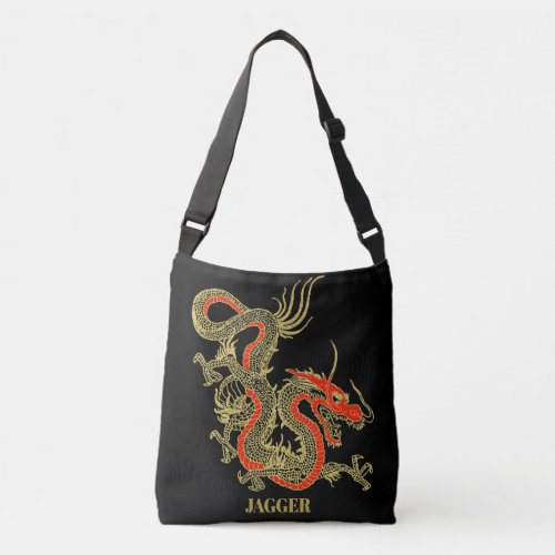 Red Gold Black Fantasy Chinese Dragon Crossbody Bag