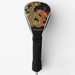 Red Gold Black Fantasy Chinese Dragon Golf Head Cover