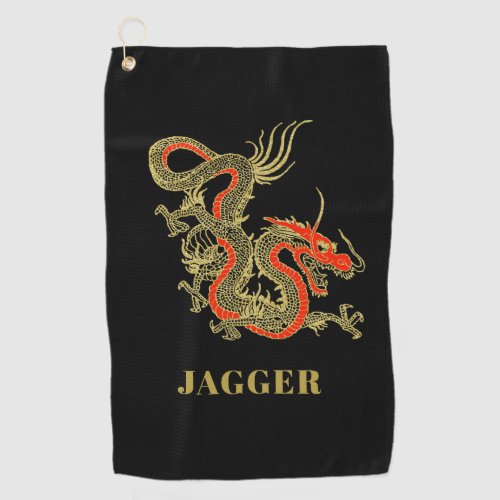 Red Gold Black Fantasy Chinese Dragon Golf Towel