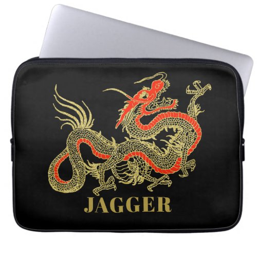 Red Gold Black Fantasy Chinese Dragon Laptop Sleeve