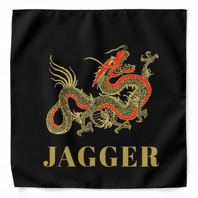 Red Gold Black Fantasy Chinese Dragon Monogram Bandana (Front)