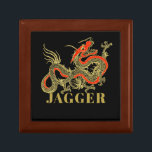 Red Gold Black Fantasy Chinese Dragon Monogram Gift Box<br><div class="desc">A fierce black Chinese dragon outlined in gold decorates this item. Red accents highlight the dragon's jaw,  head and spine. Your name is written in bold gold below.</div>