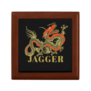 Red Gold Black Fantasy Chinese Dragon Monogram Gift Box