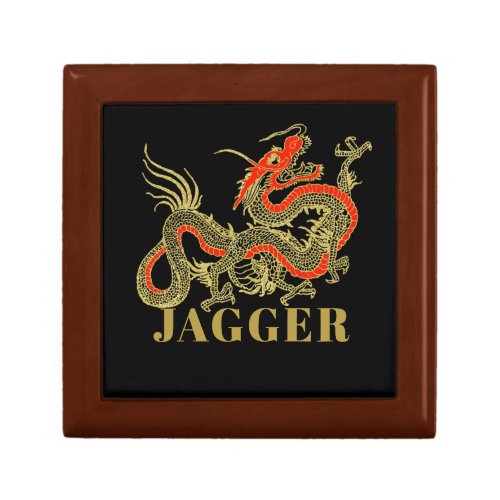 Red Gold Black Fantasy Chinese Dragon Monogram Gift Box