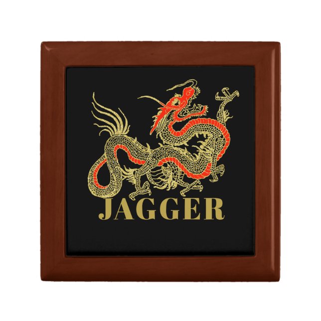Red Gold Black Fantasy Chinese Dragon Monogram Gift Box (Front)