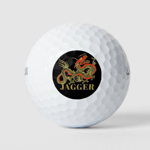 Red Gold Black Fantasy Chinese Dragon Monogram Golf Balls