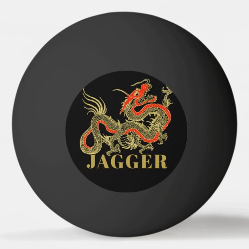 Red Gold Black Fantasy Chinese Dragon Monogram Ping Pong Ball