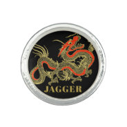 Red Gold Black Fantasy Chinese Dragon Monogram Ring at Zazzle