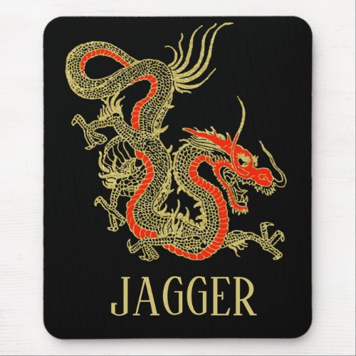 Red Gold Black Fantasy Chinese Dragon Mouse Pad