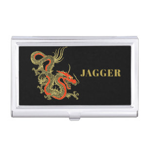 Red Gold Black Fantasy Chinese Dragon Silver Finis Business Card Case