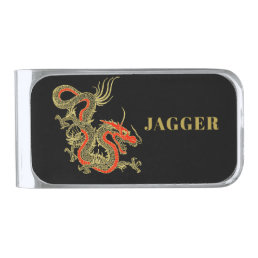 Red Gold Black Fantasy Chinese Dragon Silver Finish Money Clip
