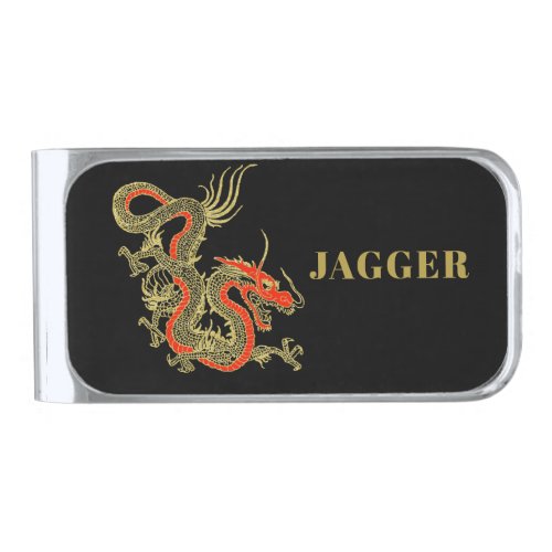Red Gold Black Fantasy Chinese Dragon Silver Finish Money Clip