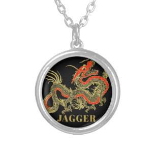 Red Gold Black Fantasy Chinese Dragon Silver Plated Necklace