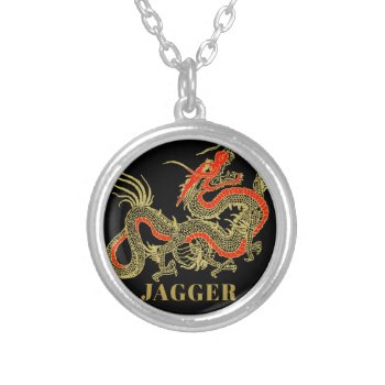 Red Gold Black Fantasy Chinese Dragon Silver Plated Necklace by Celebrais at Zazzle
