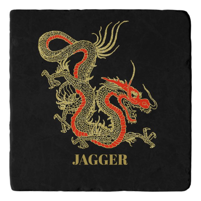 Red Gold Black Fantasy Chinese Dragon Trivet (Front)
