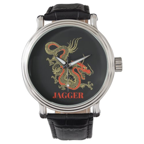 Red Gold Black Fantasy Chinese Dragon Watch