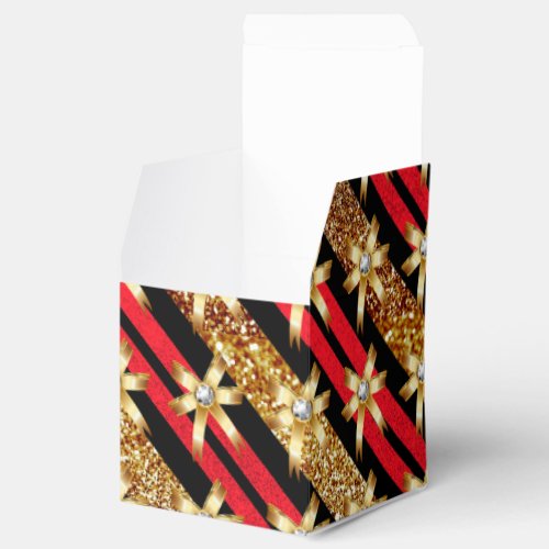 Red Gold  Black Faux Glitter Gold Diamond Bows Favor Boxes