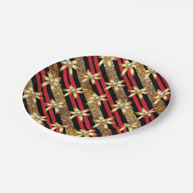 Red Gold & Black Faux Glitter Paper Plates (Angled)