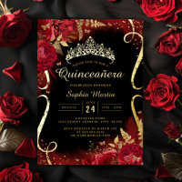 Red Gold Black Floral Scroll Quinceanera