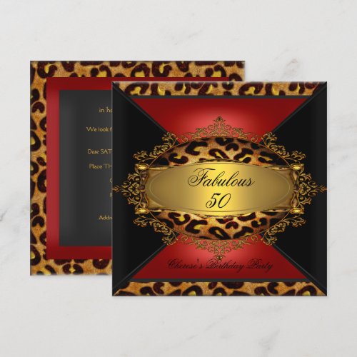 Red Gold Black Leopard Birthday Party 50th 50 2 Announcement