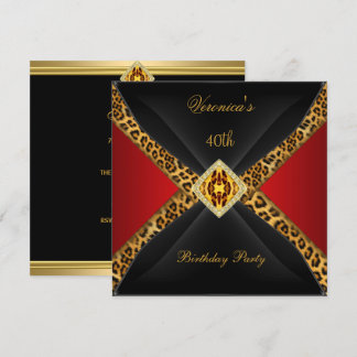 Red Gold Black Leopard Jewel 40th Birthday Invitation