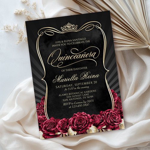 Red Gold Black Quinceaera Invitation