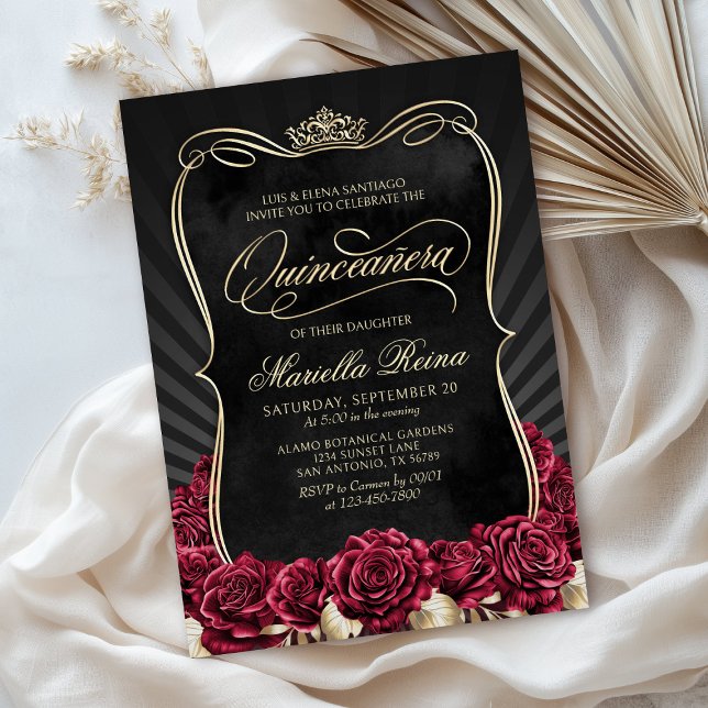 Red Gold Black Quinceañera Invitation (Creator Uploaded)