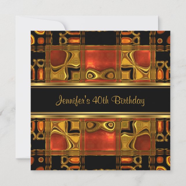 Red Gold Black Stained Glass 40th Birthday Party Invitation (Front)