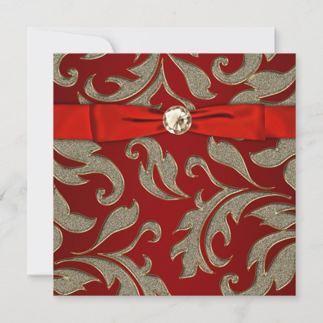 Red Gold Black Tie Party Invitation (Front)