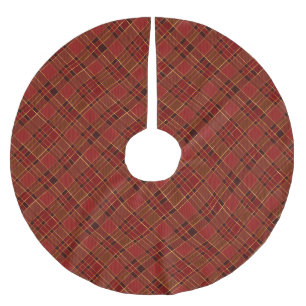 Red Gold Black Watercolor Christmas Plaid Pattern Brushed Polyester Tree Skirt