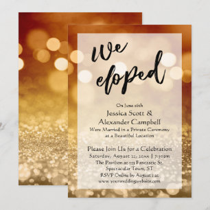 Red Gold Bokeh Glitter We Eloped, Celebration Invitation