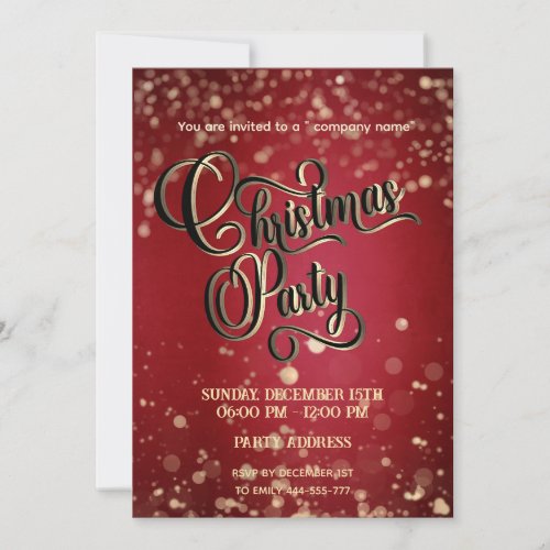 Red gold bokeh luxury corporate Christmas party Invitation