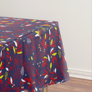 Red Gold Botanical Autumn Leaves Tablecloth