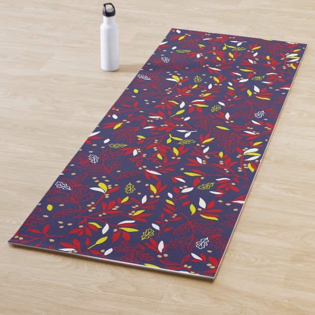 Red Gold Botanical Autumn Leaves Yoga Mat (In Situ)